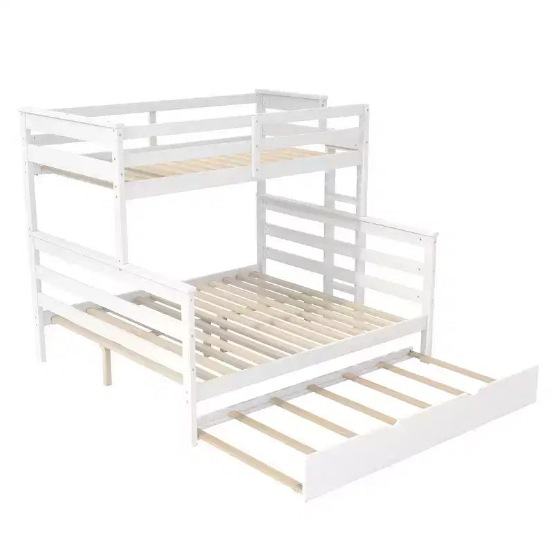 Whisen Wood Twin XL over Queen Bunk Bed Frame with Ladder, Solid Wood Slats