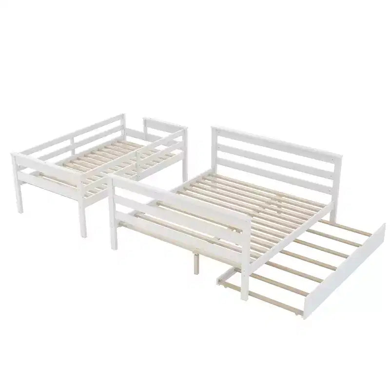Whisen Wood Twin XL over Queen Bunk Bed Frame with Ladder, Solid Wood Slats