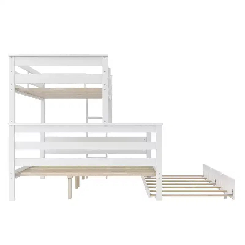 Whisen Wood Twin XL over Queen Bunk Bed Frame with Ladder, Solid Wood Slats