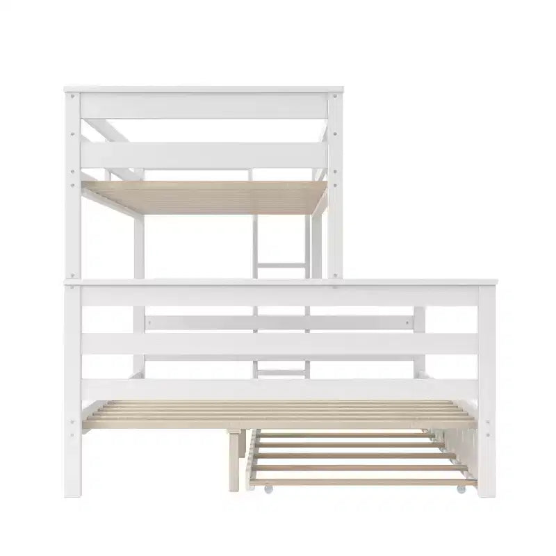 Whisen Wood Twin XL over Queen Bunk Bed Frame with Ladder, Solid Wood Slats