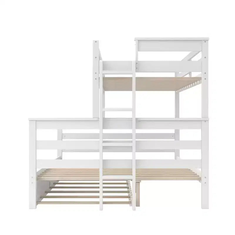 Whisen Wood Twin XL over Queen Bunk Bed Frame with Ladder, Solid Wood Slats