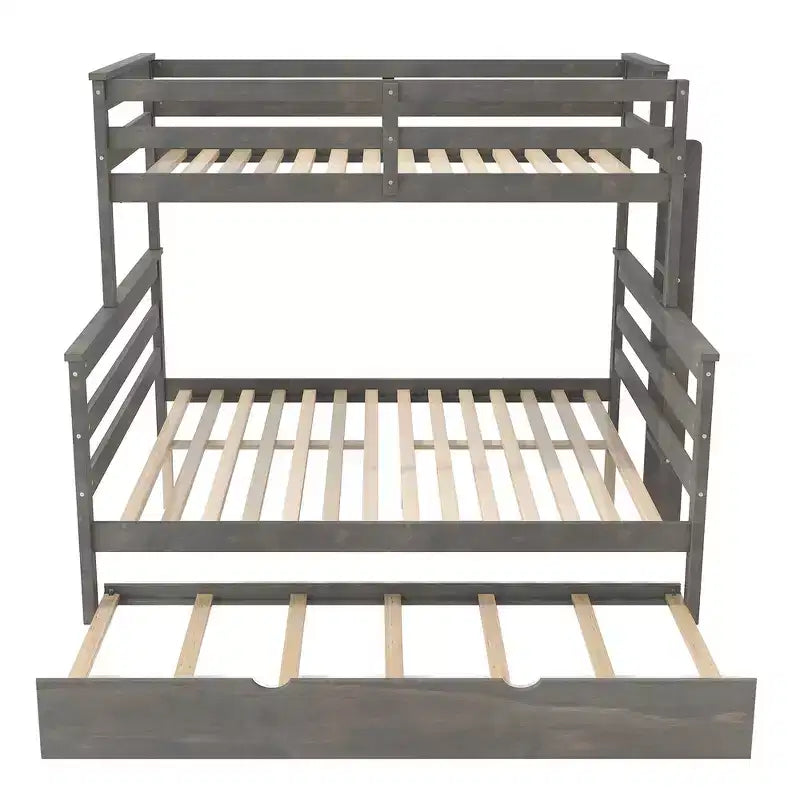 Whisen Wood Twin XL over Queen Bunk Bed Frame with Ladder, Solid Wood Slats