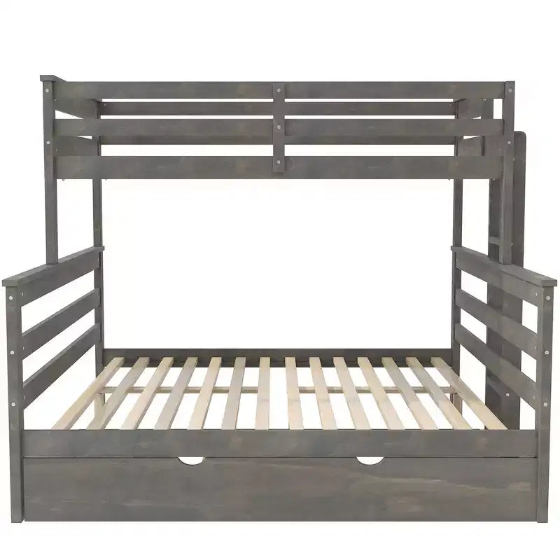 Whisen Wood Twin XL over Queen Bunk Bed Frame with Ladder, Solid Wood Slats