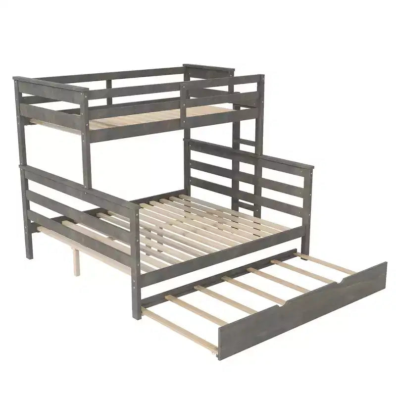Whisen Wood Twin XL over Queen Bunk Bed Frame with Ladder, Solid Wood Slats
