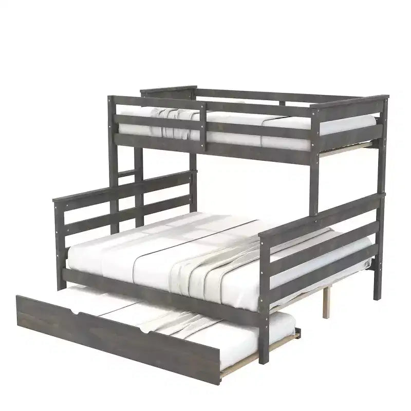 Whisen Wood Twin XL over Queen Bunk Bed Frame with Ladder, Solid Wood Slats