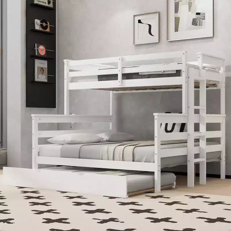 Whisen Wood Twin XL over Queen Bunk Bed Frame with Ladder, Solid Wood Slats