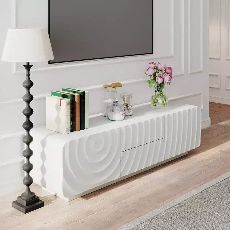 58 TV Stand with Storage Cabinet, Spiral Wave Design TV Entertainment Center with 2 Drawers