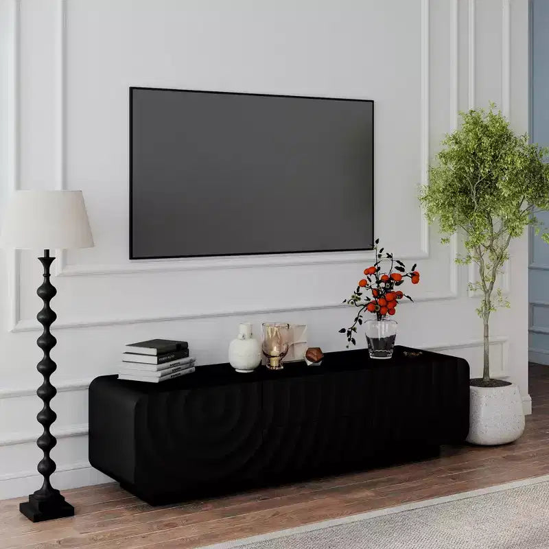 58 TV Stand with Storage Cabinet, Spiral Wave Design TV Entertainment Center with 2 Drawers