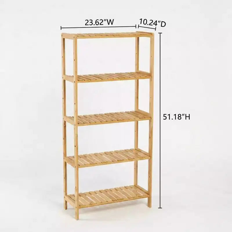 5-Tier Bamboo Shelf  Wide Narrow Plant Stand with Slatted Shelves, Natural Wood Storage Rack for Bathroom, Living Room, Kitchen, Bedroom