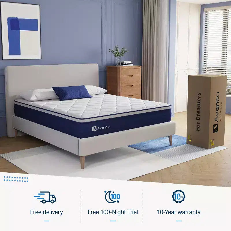 Avenco 6/8/10/12/14 inch Medium Firm Gel Memory Foam Hybrid Mattress with Pocket Springs for Motion Isolation and Pressure Relief