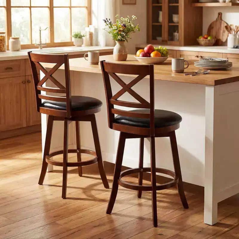 Costway 25 Swivel Counter Barstools Set of 2/4 with Backrest & Faux Leather Upholstered Seat