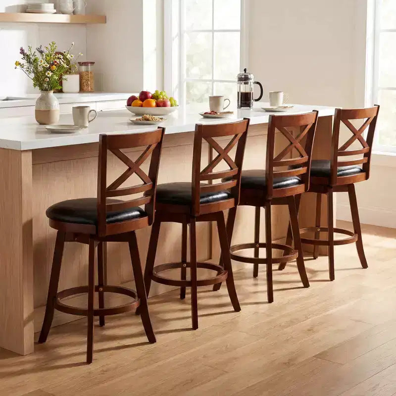 Costway 25 Swivel Counter Barstools Set of 2/4 with Backrest & Faux Leather Upholstered Seat