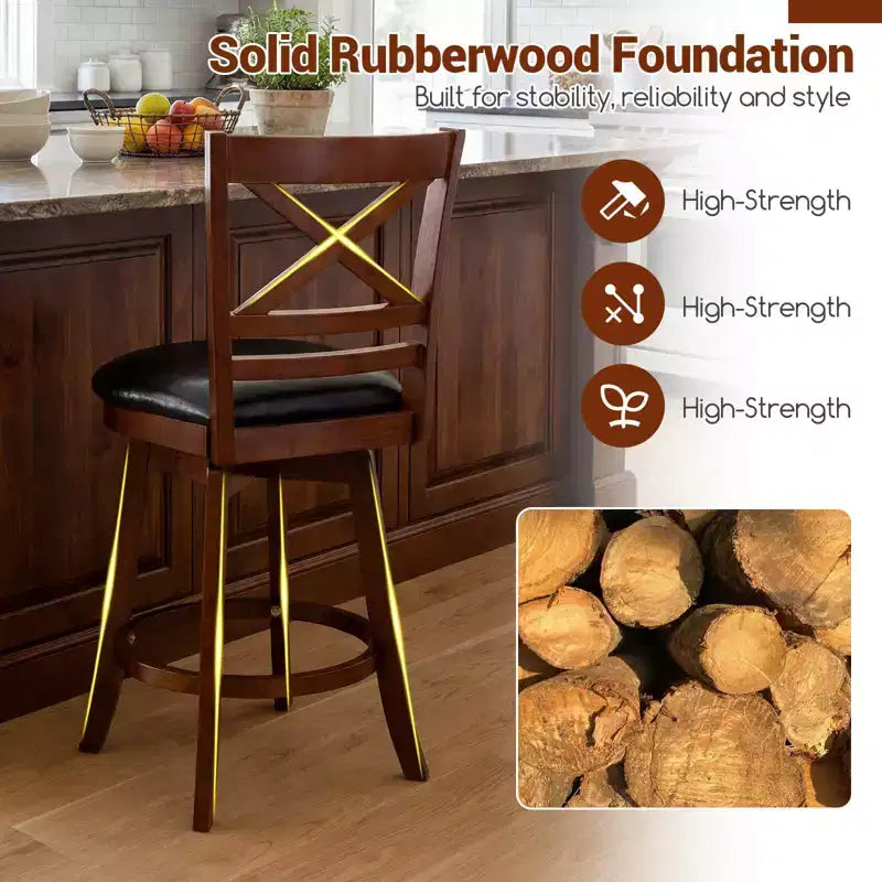 Costway 25 Swivel Counter Barstools Set of 2/4 with Backrest & Faux Leather Upholstered Seat