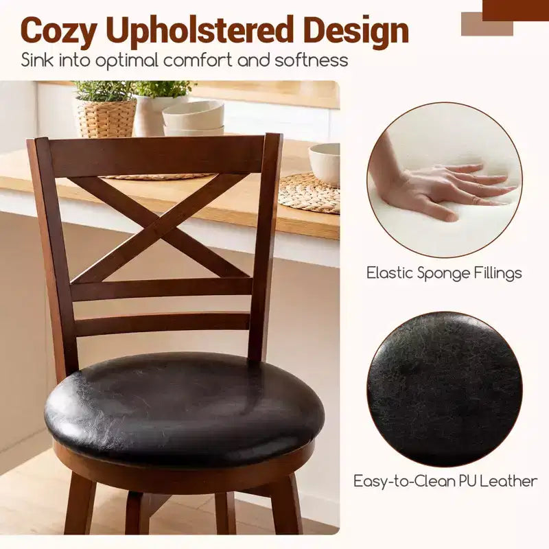 Costway 25 Swivel Counter Barstools Set of 2/4 with Backrest & Faux Leather Upholstered Seat