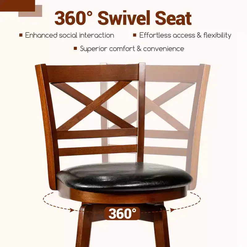 Costway 25 Swivel Counter Barstools Set of 2/4 with Backrest & Faux Leather Upholstered Seat