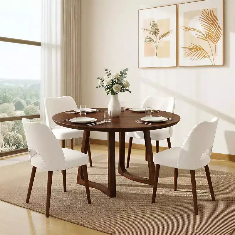 Wooden Dining Chairs 6pcs, Fabric Upholstered Dining Room Chair Hollow Back Kitchen Chairs with Adjustable Foot Pads, for Kitchen Dining Room, White