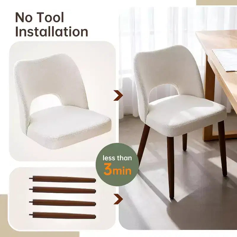 Wooden Dining Chairs 6pcs, Fabric Upholstered Dining Room Chair Hollow Back Kitchen Chairs with Adjustable Foot Pads, for Kitchen Dining Room, White