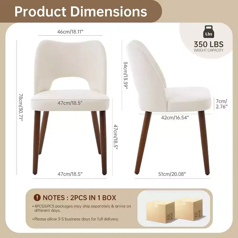 Wooden Dining Chairs 6pcs, Fabric Upholstered Dining Room Chair Hollow Back Kitchen Chairs with Adjustable Foot Pads, for Kitchen Dining Room, White