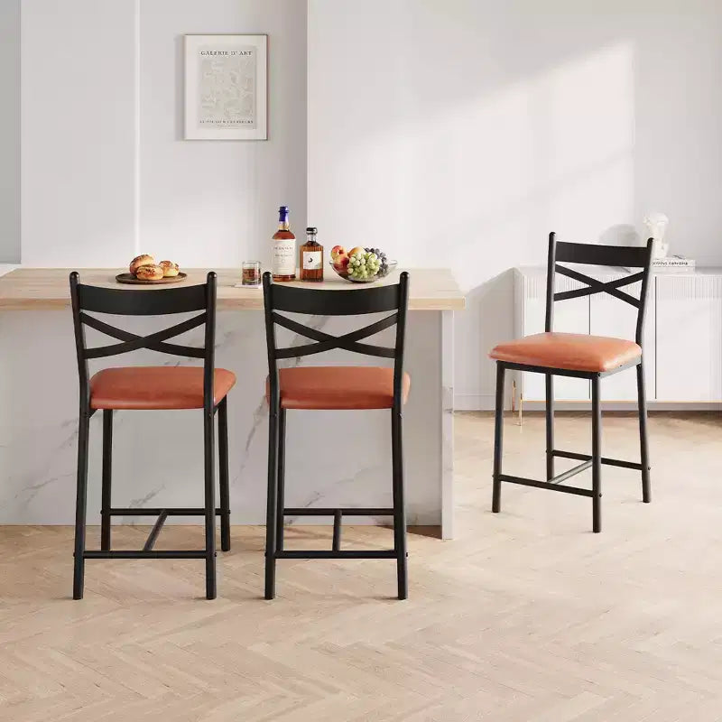 Bar Stools Set of 2, Counter Height Bar Chairs with Back, Thick Cushion & PU Leather, Upholstered Dining Chairs for Kitchen Island, Bar, Dining Room