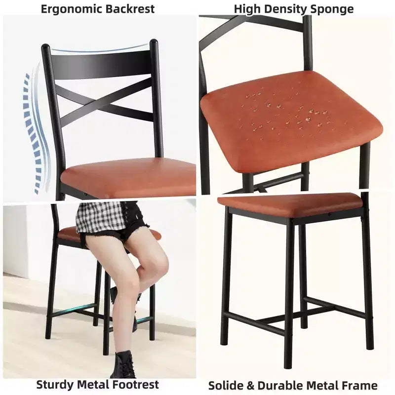 Bar Stools Set of 2, Counter Height Bar Chairs with Back, Thick Cushion & PU Leather, Upholstered Dining Chairs for Kitchen Island, Bar, Dining Room