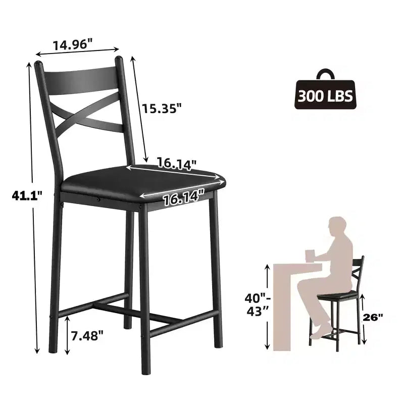 Bar Stools Set of 2, Counter Height Bar Chairs with Back, Thick Cushion & PU Leather, Upholstered Dining Chairs for Kitchen Island, Bar, Dining Room