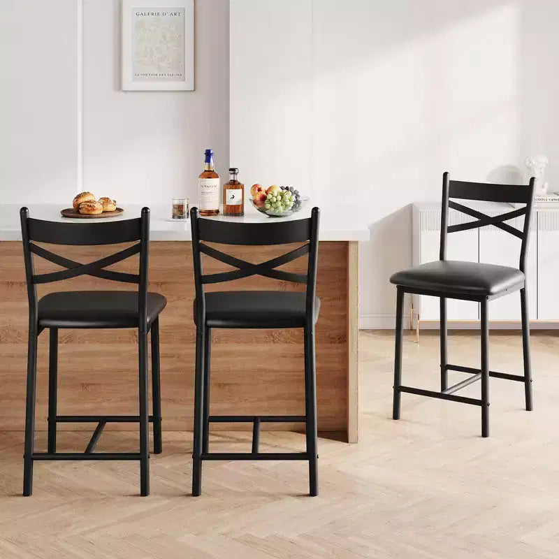 Bar Stools Set of 2, Counter Height Bar Chairs with Back, Thick Cushion & PU Leather, Upholstered Dining Chairs for Kitchen Island, Bar, Dining Room
