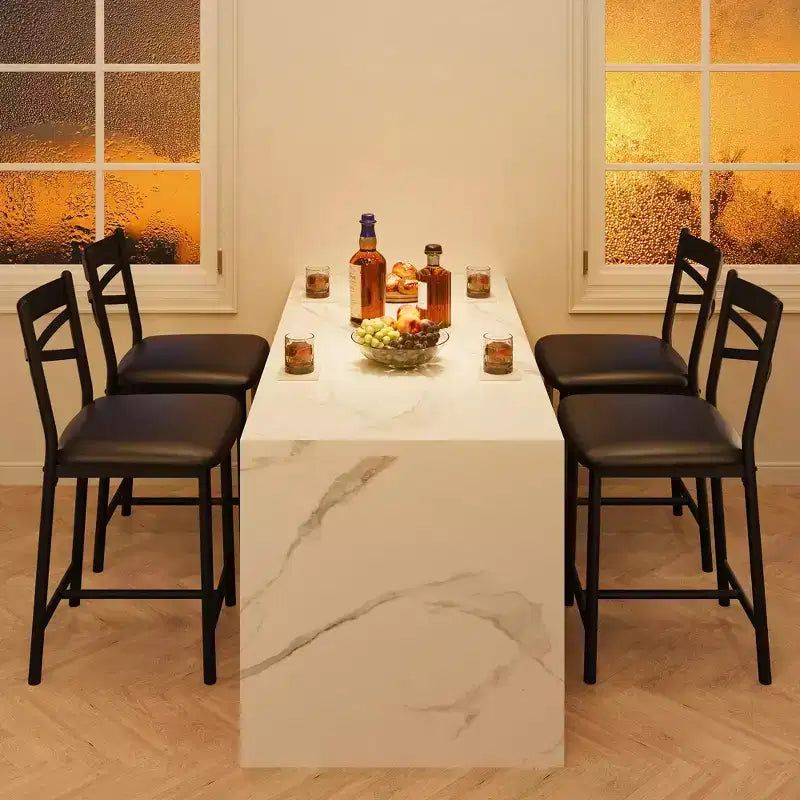 Bar Stools Set of 2, Counter Height Bar Chairs with Back, Thick Cushion & PU Leather, Upholstered Dining Chairs for Kitchen Island, Bar, Dining Room