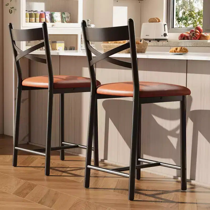 Bar Stools Set of 2, Counter Height Bar Chairs with Back, Thick Cushion & PU Leather, Upholstered Dining Chairs for Kitchen Island, Bar, Dining Room