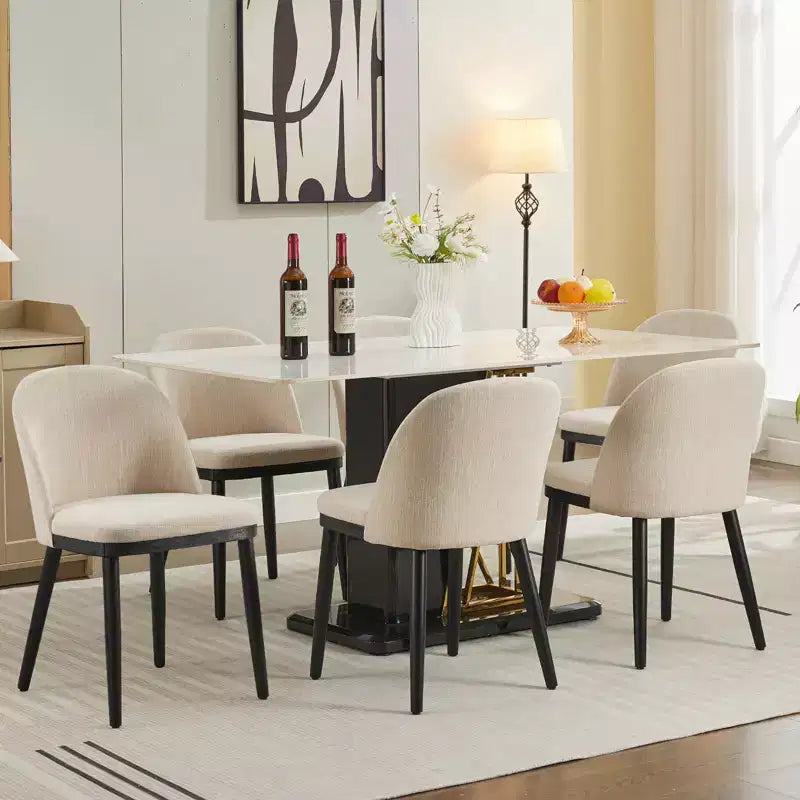 Dining Chairs Set of 4/6, Upholstered Kitchen Dining Room Chair, Linen Fabric Farmhouse Dinner Chair with Leveling Feet for Dining Room, Living Room