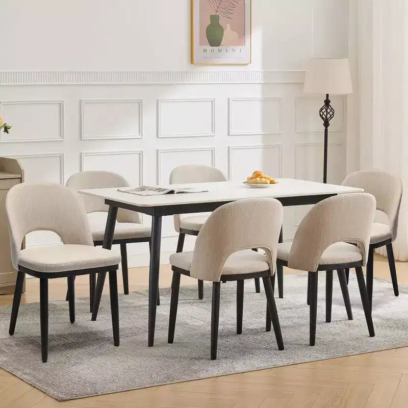 Dining Chairs Set of 4/6, Upholstered Kitchen Dining Room Chair, Linen Fabric Farmhouse Dinner Chair with Leveling Feet for Dining Room, Living Room