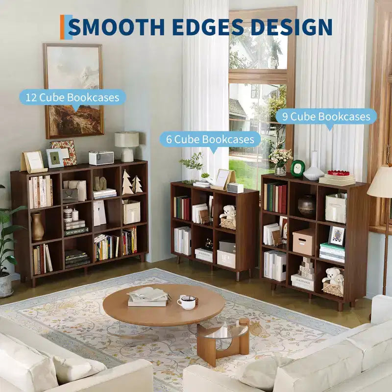 Modern 6-Cube Bookcase Organizer, Open Wood Bookshelf, Freestanding Storage Display Shelf, Space-Saving Design, for Home, Living Room, Bedroom