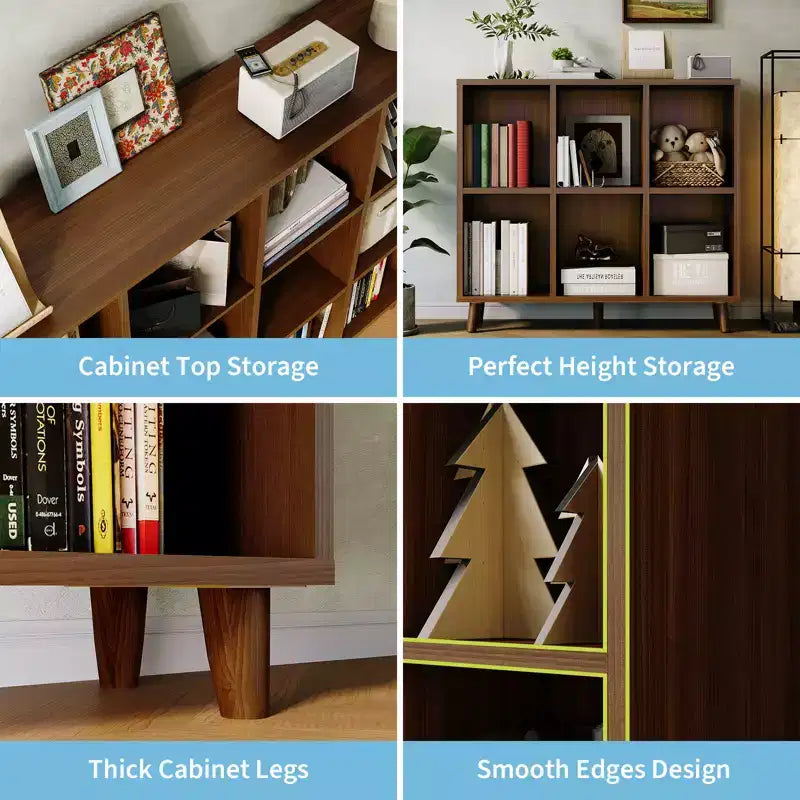 Modern 6-Cube Bookcase Organizer, Open Wood Bookshelf, Freestanding Storage Display Shelf, Space-Saving Design, for Home, Living Room, Bedroom