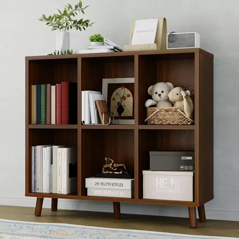 Modern 6-Cube Bookcase Organizer, Open Wood Bookshelf, Freestanding Storage Display Shelf, Space-Saving Design, for Home, Living Room, Bedroom