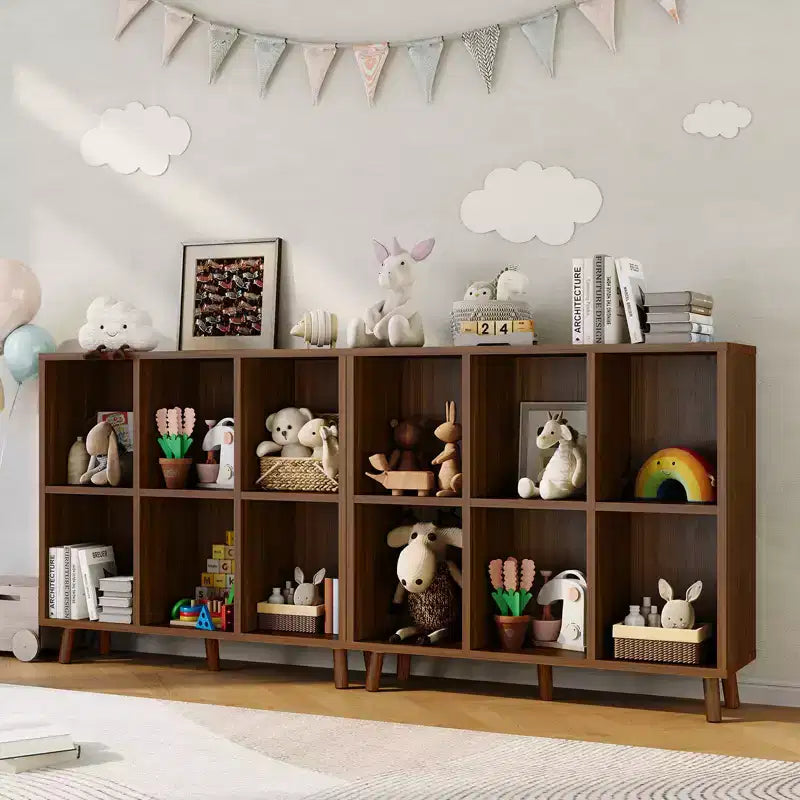 Modern 6-Cube Bookcase Organizer, Open Wood Bookshelf, Freestanding Storage Display Shelf, Space-Saving Design, for Home, Living Room, Bedroom