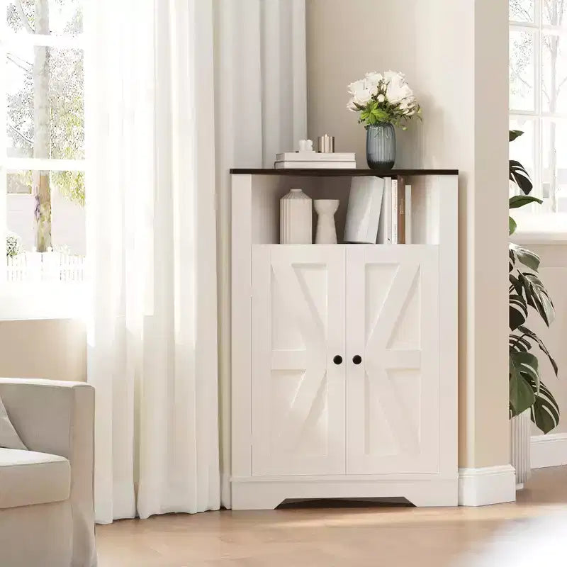 COZONY 38 Farmhouse Corner Storage Cabinet with Door and Adjustable Shelf, Small Floor Corner Organizer for Bathroom Kitchen Living Room