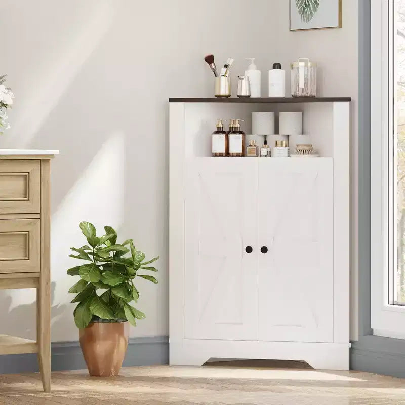 COZONY 38 Farmhouse Corner Storage Cabinet with Door and Adjustable Shelf, Small Floor Corner Organizer for Bathroom Kitchen Living Room