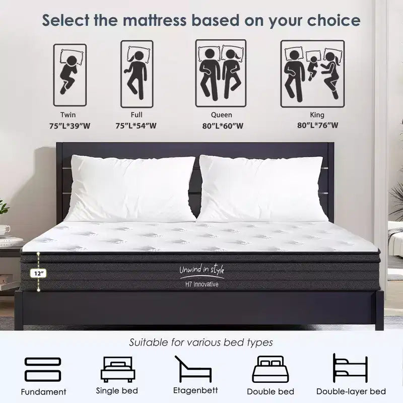 GDFStudio Anastasia Modern 12H Hybrid Mattress with Individually Pocketed Innerspring