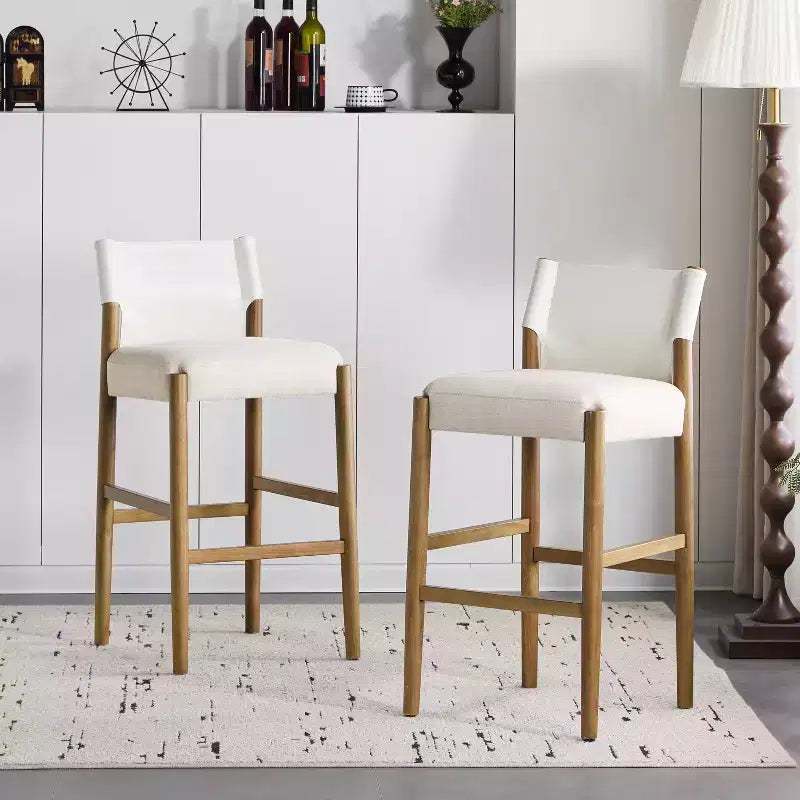 Christopher Knight Home Pedro Modern Upholstered Rubberwood Bar Stools with Faux Leather Backrest (Set of 2)