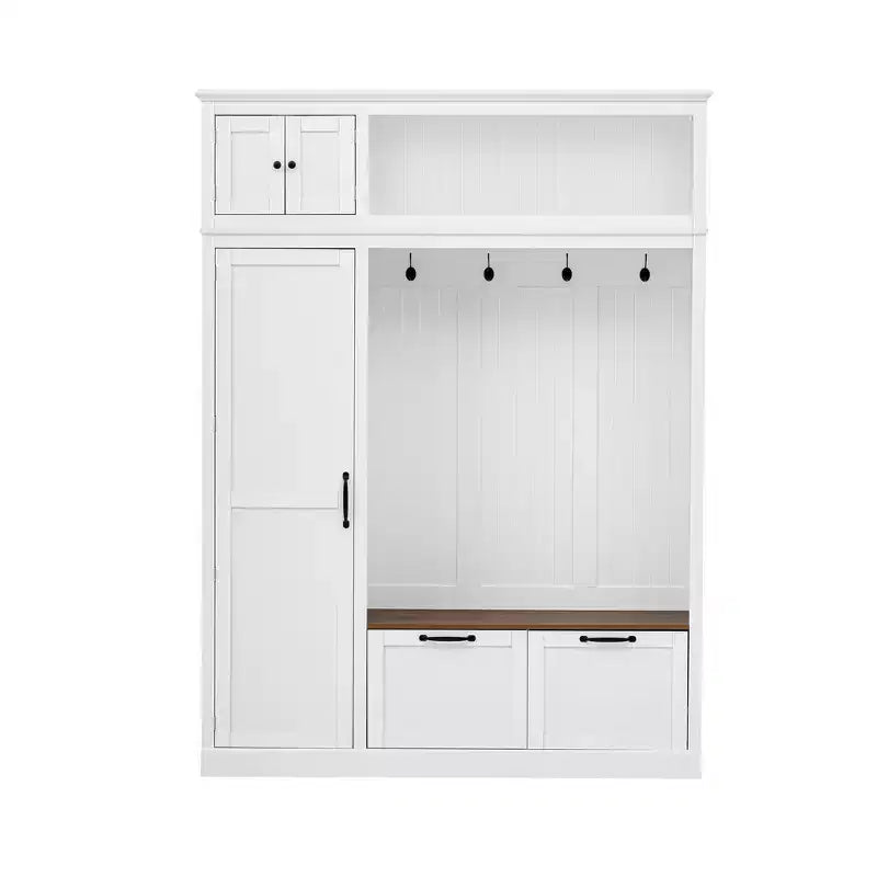 3-in-1 Hall Tree with Bench, Coat Rack with Storage Cabinet, Drawers & Hooks, Multifunctional Entryway Organizer - ModernLuxe