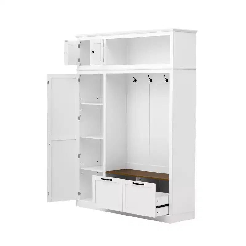 3-in-1 Hall Tree with Bench, Coat Rack with Storage Cabinet, Drawers & Hooks, Multifunctional Entryway Organizer - ModernLuxe