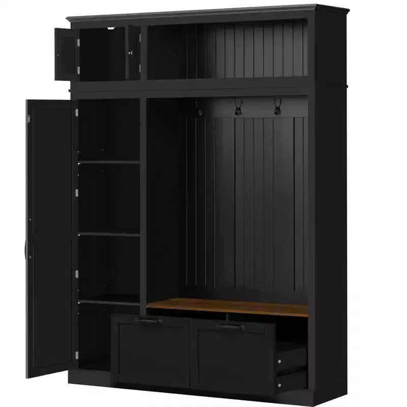 3-in-1 Hall Tree with Bench, Coat Rack with Storage Cabinet, Drawers & Hooks, Multifunctional Entryway Organizer - ModernLuxe