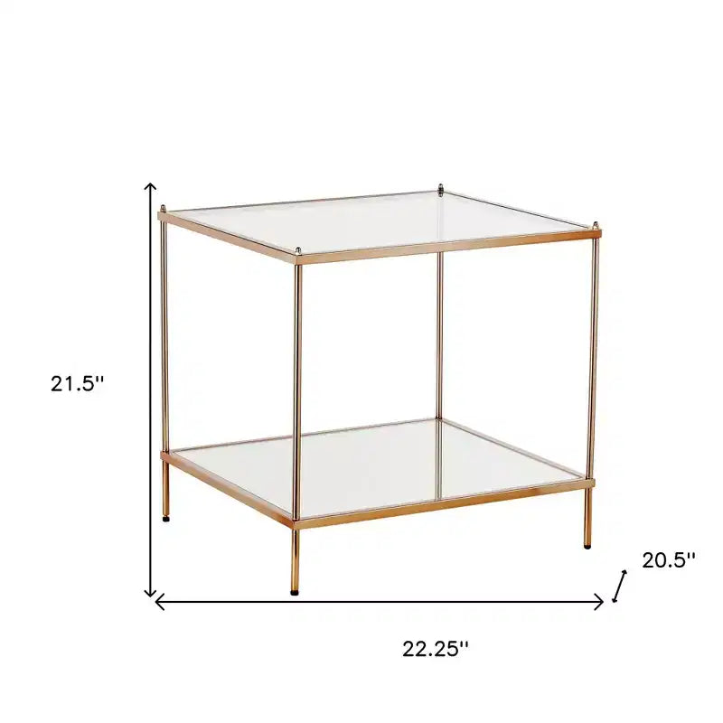 HomeRoots 22 Clear And Gold Glass And Iron Square End Table With Shelf