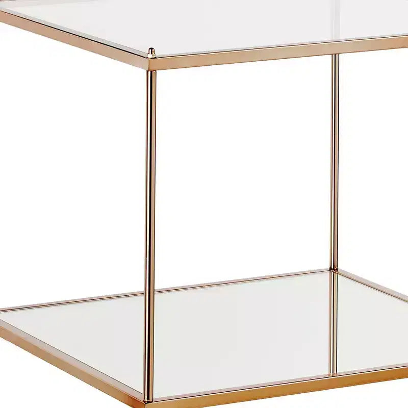 HomeRoots 22 Clear And Gold Glass And Iron Square End Table With Shelf
