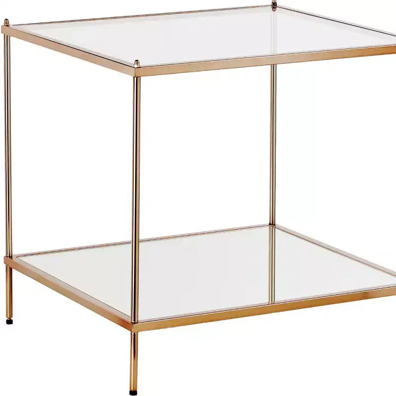 HomeRoots 22 Clear And Gold Glass And Iron Square End Table With Shelf