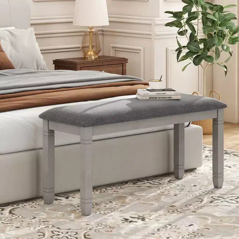 Costway Set Of 2 Upholstered Bedroom Bench w/Padded Seat & Solid Wood Legs for Dining Room