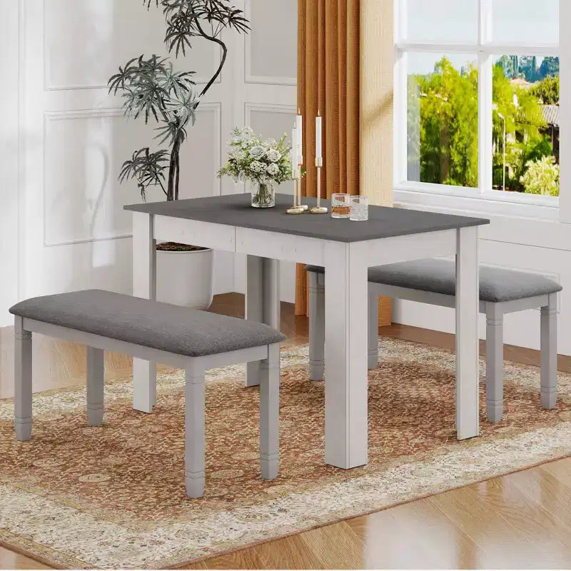 Costway Set Of 2 Upholstered Bedroom Bench w/Padded Seat & Solid Wood Legs for Dining Room