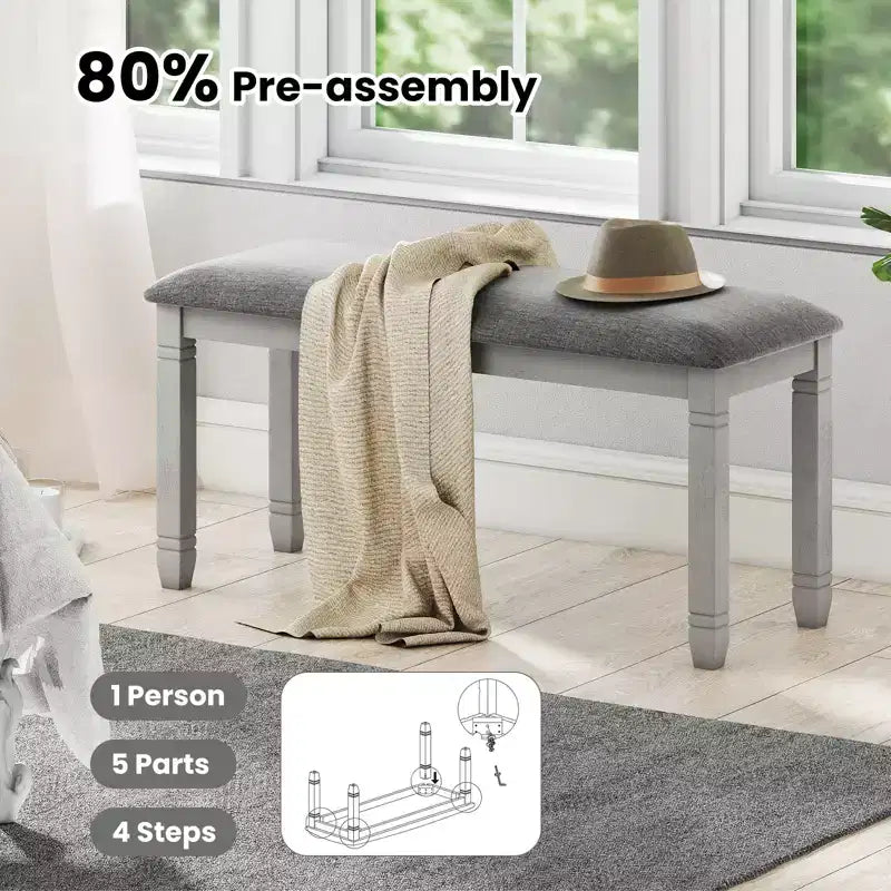 Costway Set Of 2 Upholstered Bedroom Bench w/Padded Seat & Solid Wood Legs for Dining Room