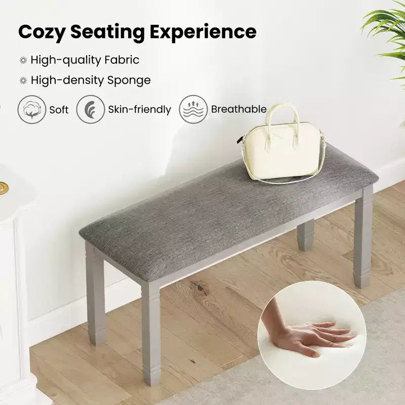 Costway Set Of 2 Upholstered Bedroom Bench w/Padded Seat & Solid Wood Legs for Dining Room