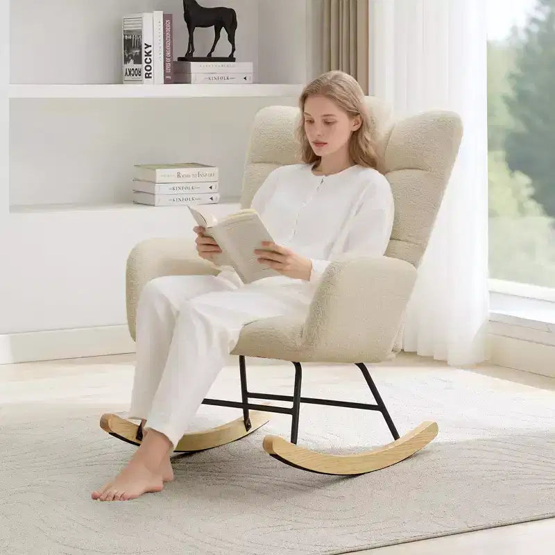 Armchair for Adults, Reading Chair Rocking Chair with Ottoman, Glider Rocking Chair with High Backrest, Nursery