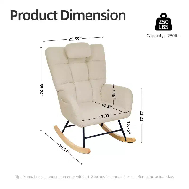 Armchair for Adults, Reading Chair Rocking Chair with Ottoman, Glider Rocking Chair with High Backrest, Nursery